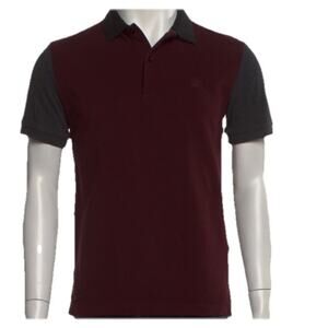 Burberry Brit Burgundy Woven Cotton Nova Check Trim Button Men Neck Polo L